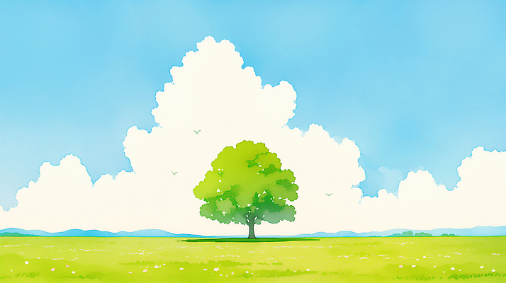 JPG 나무 식물 구름 일러스트 자연 하늘 바람 날씨 산 풍경 초원 일상 여름 파란색 환경 봄 시원함 멀리 구름모양 평야 국내일러스트 AI일러스트 AI콘텐츠 자연요소 모양 계절 컬러 라이프 생태계 파일형식 구름_자연