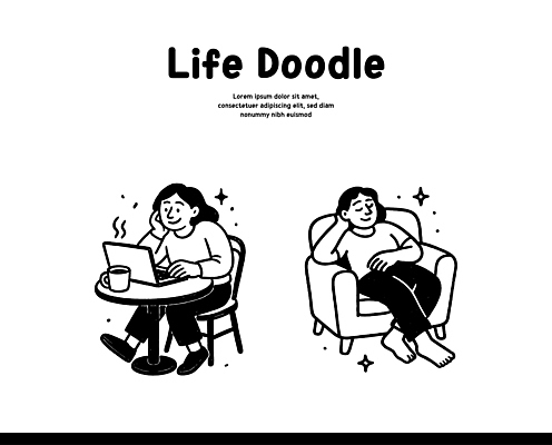 포즈 생각 일러스트 모션 휴식 사람 일상 생활 친구 컴퓨터 소파 디지털 카페 시간 작업 그리기 편안함 드로잉 창의성 국내일러스트 AI파일 컨셉 의자 관계 미술 라이프 전자제품 상점 감각 파일형식 벡터