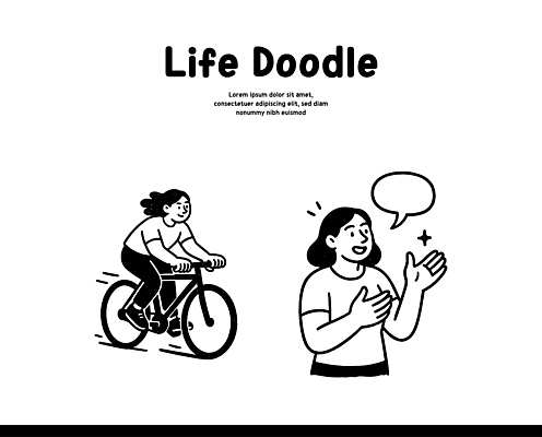 포즈 일러스트 모션 흑백 이야기 대화 사람 손짓 생활 친구 운동 자전거 만남 집중 즐거움 외출 그림 교류 소통 국내일러스트 AI파일 감정 컨셉 관계 촬영기법 건강 말하기 바이크 파일형식 벡터