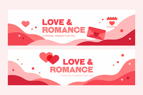 디자인 기념일 가로배너 감정 분홍색 컬러 일러스트 발렌타인데이 사랑 이벤트 그래픽 장식 빨간색 로맨틱 달력 현수막 하트 축하 표현 편지 순간 국내일러스트 AI파일 모양 배너 컨셉 데이이벤트 가로 파일형식 벡터
