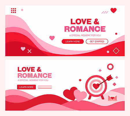 디자인 배너 가로배너 선 분홍색 곡선 일러스트 텍스트 발렌타인데이 사랑 그래픽 장식 빨간색 로맨틱 현수막 하트 목표 심볼 마케팅 웹디자인 국내일러스트 AI파일 모양 감정 컬러 컨셉 데이이벤트 가로 파일형식 벡터