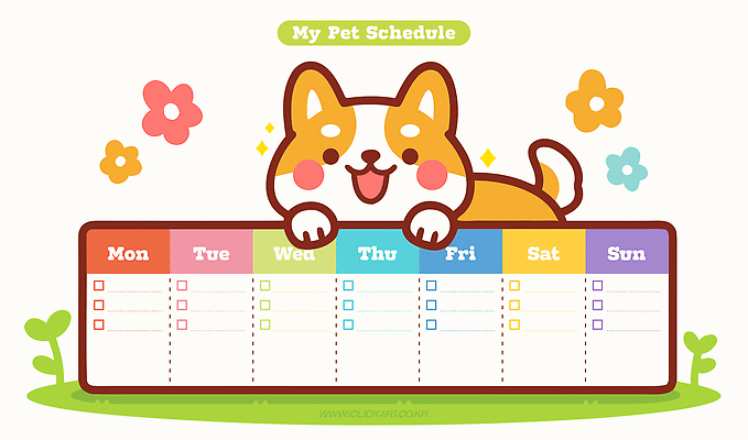 꽃 일러스트 모션 반려동물 달력 강아지 계획 정리 일요일 금요일 목요일 수요일 월요일 일정표 체크리스트 토요일 플래너 화요일 국내일러스트 AI파일 식물 동물 컨셉 개 요일 파일형식 벡터