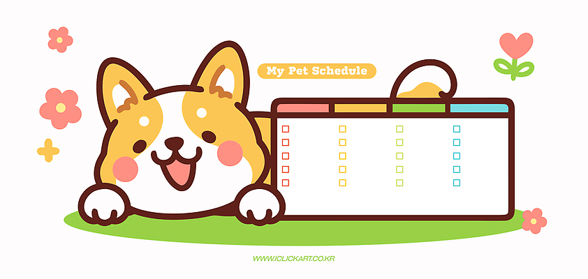 디자인 꽃 행복 컬러 일러스트 모션 관리 일상 반려동물 귀여움 개 강아지 계획 오브젝트 그림 일정표 체크리스트 플래너 국내일러스트 AI파일 식물 동물 감정 컨셉 포유류 라이프 파일형식 벡터