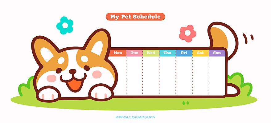 동물 캐릭터 교육 꽃 일러스트 학교 놀이 잔디 반려동물 귀여움 색칠 강아지 그림 요일 시각디자인 일정표 플래너 국내일러스트 AI파일 식물 디자인 컨셉 날짜 개 파일형식 벡터