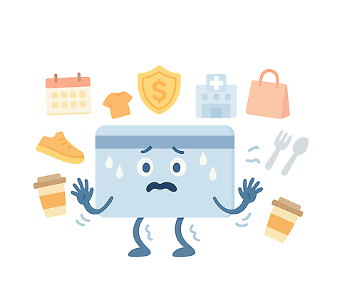 옷 커피 운동화 돈 일러스트 스트레스 건강 관리 금융 쇼핑 상점 신용카드 소비 계획 상품 걱정 재정 텅장 필요 국내일러스트 AI파일 감정 음료 신발 컨셉 경제 재산 합성어 파일형식 벡터