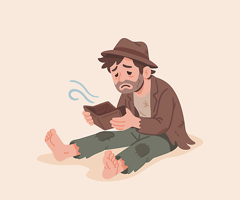 남자 감정 일러스트 맨발 거리 앉기 생활 고통 지갑 좌절 고독 가난 고민 일자리 무기력 어려움 현실 텅장 국내일러스트 AI파일 컨셉 비즈니스 모션 발 사람 합성어 파일형식 벡터