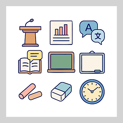 문자 학생 교육 시계 일러스트 교실 그래프 책 노트북 학습 교수 칠판 정보 토론 강의 분석 지우개 분필 국내일러스트 AI파일 컨셉 학교 학용품 전자제품 교사 초크 파일형식 벡터