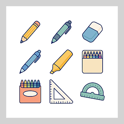 디자인 컬러 일러스트 학교 문구용품 학용품 색연필 자 학습 사무실 필기구 연필 펜 작업 그림 지우개 만들기 정리 필통 형광펜 각도기 국내일러스트 AI파일 교육 비즈니스 모션 오브젝트 파일형식 벡터