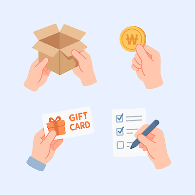 컨셉 돈 모션 신체부위 쇼핑 카드 파일형식 벡터 체크리스트 동전 손 준비 선물 소비 배송 상자 구매 선택 확인 기프트카드 결제 서비스 고객 거래 국내일러스트 AI파일 일러스트 손짓