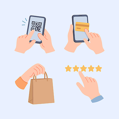 컨셉 모션 모바일 신체부위 금융 쇼핑 바구니 스마트 결제 점수 평가 온라인 파일형식 벡터 QR코드 별점 손 고객 온라인쇼핑 스마트페이 장바구니 리뷰 구매 상품 핀테크 편리함 아이템 거래 이동 국내일러스트 AI파일 일러스트 손짓
