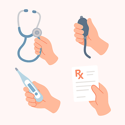 손 일러스트 의학 청진기 건강 병원 손짓 치료 약 진료 환자 의사 도구 체온계 검사_조사 예방 혈압계 전문 처방전 국내일러스트 AI파일 의료기기 모션 신체부위 의료진 온도계 혈압 파일형식 벡터