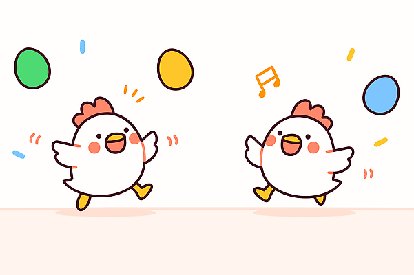 캐릭터 행복 컬러 일러스트 공 모션 놀이 병아리 웃음 운동 귀여움 계란 소리 즐거움 닭캐릭터 이모티콘 리듬 국내일러스트 AI파일 감정 동물캐릭터 컨셉 조류 표정 건강 알 닭 파일형식 벡터