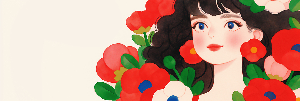 JPG 캐릭터 긴머리 여자 꽃 감정 얼굴 예술 컬러 일러스트 자연 표정 미소 사람 빨간색 머리 봄 표현 관찰 그림 꾸미기 국내일러스트 AI일러스트 AI콘텐츠 식물 헤어스타일 계절 모션 신체부위 생태계 파일형식