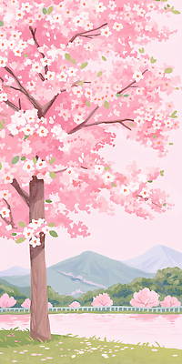 JPG 나무 식물 꽃 여행 잎 일러스트 자연 산 따뜻함 풍경 초원 햇빛 소풍 봄풍경 봄 벚꽃 지역 만개 국내일러스트 AI일러스트 AI콘텐츠 계절 태양 야외활동 생태계 파일형식