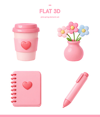 PSD 편집이미지 디자인 꽃 분홍색 문구용품 일상 컵 세트 사무실 펜 사무용품 꽃병 공책 봄 책상 편집3D 식물 식기 계절 컬러 가구 비즈니스 라이프 필기구 3D 오브젝트 파일형식