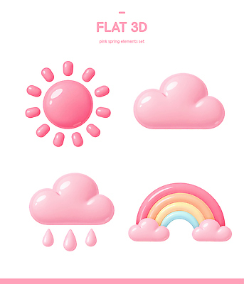 모양 PSD 편집이미지 디자인 분홍색 컬러 무지개 형상 그래픽 세트 태양 3D 봄 평면 편집3D 자연요소 계절 디지털합성 파일형식