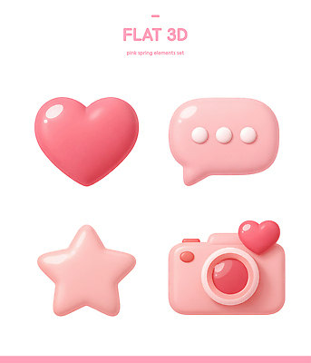 모양 PSD 편집이미지 디자인 별 분홍색 컬러 말풍선 아이디어 그래픽 장식 세트 3D 카메라 하트 편집3D 자연요소 컨셉 전자제품 디지털합성 파일형식