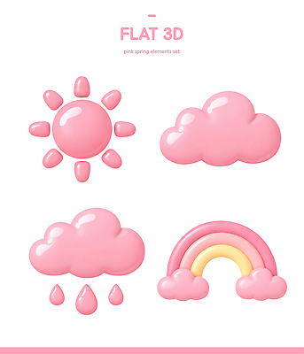 모양 PSD 편집이미지 디자인 분홍색 컬러 무지개 미술 그래픽 태양 3D 귀여움 봄 플랫 편집3D 자연요소 계절 컨셉 문화예술 디지털합성 파일형식