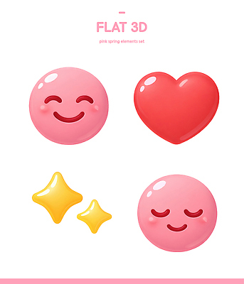 PSD 편집이미지 디자인 행복 분홍색 컬러 표정 그래픽 세트 노란색 3D 귀여움 봄 심장 이모티콘 편집3D 계절 감정 컨셉 장기_의학 디지털합성 파일형식