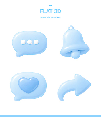 PSD 아이콘 디자인 화살표 말풍선 그래픽 장식 여름 파란색 3D아이콘 3D 종 하트 이미지 테마 평면 모양 계절 컬러 디지털합성 파일형식