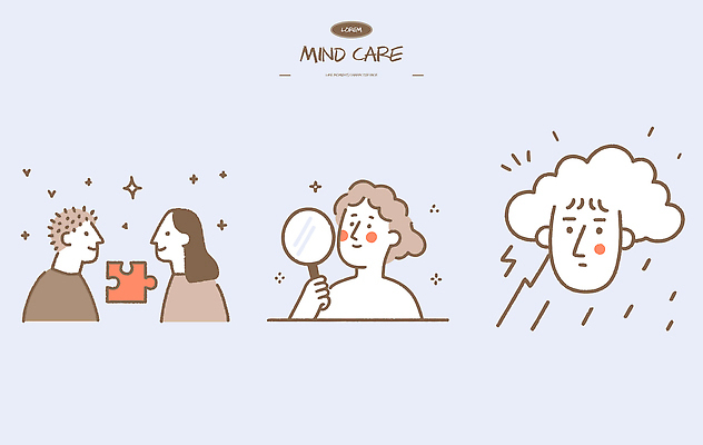 감정 생각 일러스트 모션 표정 관리 대화 사람 생활 거울 마음 표현 퍼즐 고민 호기심 그림 순간 이해 해소 국내일러스트 AI파일 컨셉 말하기 파일형식 벡터