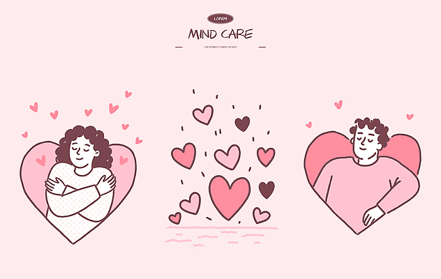 행복 감정 분홍색 일러스트 관리 사랑 사람 하트 마음 표현 소중 그림 긍정 돌봄 지원 정신건강 국내일러스트 AI파일 모양 컬러 컨셉 모션 건강 파일형식 벡터