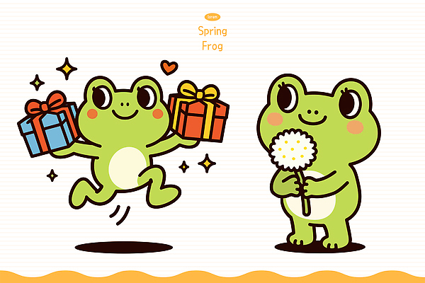 캐릭터 디자인 꽃 컬러 두마리 일러스트 모션 자연 개구리 선물 사랑 미소 달리기 봄 무대 표현 즐거움 그림 장면 조화 놀기 일러캐릭터 AI파일 식물 계절 감정 2 표정 양서류 생태계 파일형식 벡터