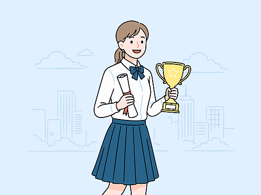 학생 교육 교복 리본 백그라운드 일러스트 학교 청소년 졸업식 미소 이벤트 건물 치마 기쁨 축하 도시 수상_상을받음 도심 졸업장 신학기 국내일러스트 AI파일 건축물 옷 감정 컨셉 졸업 하의 표정 사람 파일형식 벡터