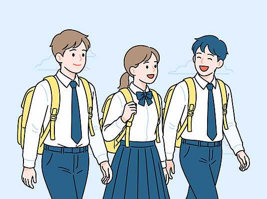 학생 여학생 교육 교복 남학생 가방 일러스트 학교 모션 청소년 아침 대화 일상 생활 친구 스쿨라이프 걷기 만남 외출 신학기 장면 소통 국내일러스트 AI파일 주간 라이프스타일 잡화 옷 여자 남자 컨셉 관계 말하기 사람 라이프 파일형식 벡터
