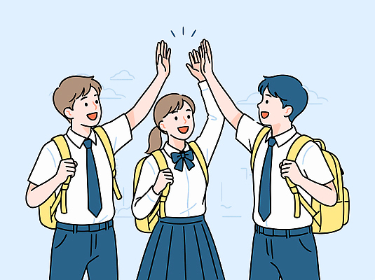 학생 교복 일러스트 학교 모션 기념 웃음 소녀 소년 친구 운동장 기쁨 만남 쌍 주머니 손톱 즐거움 신학기 주말 백팩 소통 친목 국내일러스트 AI파일 손 옷 여자 교육 남자 감정 어린이 컨셉 가방 스포츠시설 관계 표정 공간 파일형식 벡터