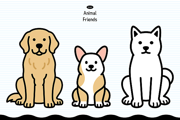 동물 캐릭터 반려견 일러스트 표정 세마리 앉기 친구 반려동물 평화 귀여움 개 강아지 나란히 동물그림 웰시코기 국내일러스트 AI파일 컨셉 포유류 관계 모션 3 파일형식 벡터