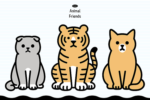 동물 캐릭터 디자인 컬러 백그라운드 일러스트 표정 앉기 앞모습 친구 반려동물 귀여움 고양이 호랑이 그림 심플 이미지 국내일러스트 AI파일 뷰포인트 컨셉 포유류 관계 모션 파일형식 벡터