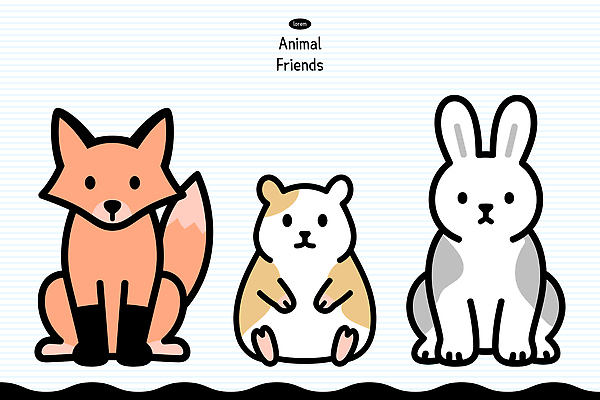 동물 캐릭터 디자인 얼굴 어린이 컬러 일러스트 가족 앉기 취미 친구 장난감 귀여움 우정 토끼 그림 여우 햄스터 상상력 국내일러스트 AI파일 컨셉 포유류 관계 모션 사람 신체부위 반려동물 설치류 파일형식 벡터
