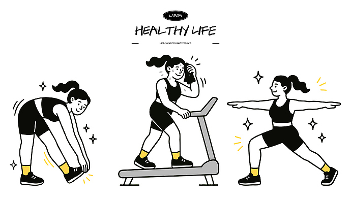 여자 포즈 다이어트 일러스트 모션 팔벌리기 건강 일상 운동복 운동 걷기 운동기구 헬스 스트레칭 트래킹 헬스장 런닝머신 국내일러스트 AI파일 옷 레저 사람 라이프 파일형식 벡터