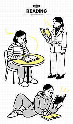포즈 일러스트 모션 실험 이야기 서기 사람 앉기 취미 책 학습 독서 공간 교양 게임 시간 쓰는 집중 나눔 소통 국내일러스트 AI파일 교육 컨셉 놀이 파일형식 벡터