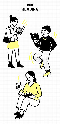 길 음료 일러스트 모션 서기 사람 앉기 취미 책 독서 카페 모임 정보 시간 집중 읽기 스타일 소설_책 국내일러스트 AI파일 컨셉 상점 문학 파일형식 벡터