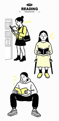 여학생 여자 남자 여유 남학생 일러스트 모션 사람 책 독서 시간 도서관 집중 읽기 서점 관심 국내일러스트 AI파일 학생 교육 감정 컨셉 상점 파일형식 벡터