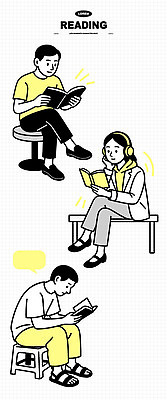 여자 남자 생각 벤치 의자 일러스트 모션 사람 취미 책 독서 헤드폰 공간 교양 정보 시간 편안함 집중 읽기 국내일러스트 AI파일 음향기기 가구 컨셉 감각 파일형식 벡터