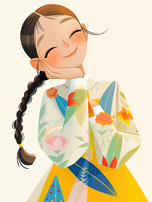 JPG 모델 전통 손 디자인 여자 패션 행복 문화 예술 컬러 포즈 일러스트 청소년 한국 미소 소녀 한복 그림 댕기머리 턱 뷰티풀 국내일러스트 AI일러스트 AI콘텐츠 한국전통 헤어스타일 감정 아시아 어린이 표정 사람 신체부위 전통의상 파일형식