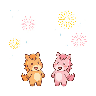 감정 동물캐릭터 컨셉 관계 놀이 표정 십이지신 말_동물 파일형식 벡터 2026년 말_게임 캐릭터 불꽃놀이 하늘 웃음 컬러 기쁨 축제 동물 친구 그림 귀여움 디자인 표현 설정 장면 AI파일 일러스트 국내일러스트 말띠 붉은말 말캐릭터 병오년