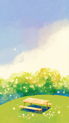 JPG 나무 식물 꽃 컬러 일러스트 자연 탁자 하늘 풍경 잔디 야외 여름 햇빛 소풍 봄 지역 평지 국내일러스트 AI일러스트 AI콘텐츠 계절 가구 태양 야외활동 땅 생태계 파일형식