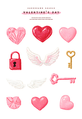 모양 PSD 디자인 분홍색 컬러 스티커 날개 일러스트 벽지 열쇠 자물쇠 발렌타인데이 선물 사랑 그래픽 장식 심장 오브젝트 그림 손그림 엘리먼트 창작 테마 국내일러스트 감정 데이이벤트 장기_의학 파일형식