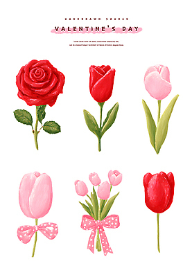 PSD 디자인 계절 기념일 꽃 예술 분홍색 꽃다발 일러스트 수채화 발렌타인데이 선물 사랑 장식 빨간색 장미 정원 로맨틱 튤립 분위기 오브젝트 그림 엘리먼트 국내일러스트 식물 감정 컬러 컨셉 데이이벤트 이벤트 파일형식