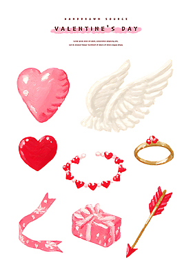 PSD 디자인 기념일 리본 분홍색 날개 일러스트 화살 발렌타인데이 선물포장 선물 사랑 장식 빨간색 하트 마음 반지 오브젝트 그림 손그림 아이템 엘리먼트 국내일러스트 모양 감정 컬러 포장 장신구 데이이벤트 이벤트 파일형식