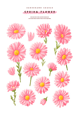 모양 PSD 식물 디자인 꽃잎 꽃 화초 예술 줄기 분홍색 컬러 백그라운드 잎 일러스트 봄꽃 자연 장식 크기 그림 조화 뷰티풀 국내일러스트 봄 생태계 파일형식