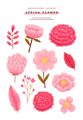 모양 PSD 식물 디자인 계절 꽃 예술 분홍색 컬러 꽃다발 백그라운드 일러스트 봄꽃 자연 그래픽 장식 벚꽃 손그림 스타일 국내일러스트 봄 생태계 파일형식