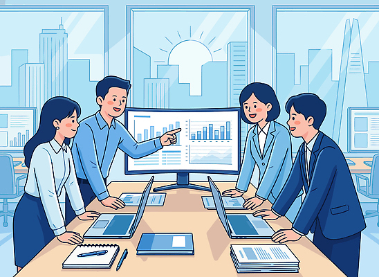 주간 자연요소 컨셉 비즈니스 건물 전자제품 사무용품 파일형식 벡터 사무실 협력 토론 자료 스크린 아이디어 컴퓨터 빌딩 태양 아침 회의 정보 발표 소프트웨어 서류판 그래프 문서 계획 일러스트 국내일러스트 AI파일