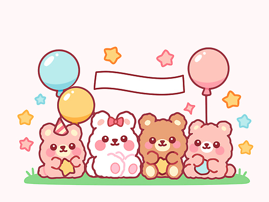 나무 동물 캐릭터 컬러 포즈 일러스트 곰 하늘 초원 장식 친구 파티 곰인형 축하 아기 생일 비눗방울 풍선 색감 국내일러스트 AI파일 식물 기념일 인형 컨셉 포유류 관계 사람 이벤트 파일형식 벡터