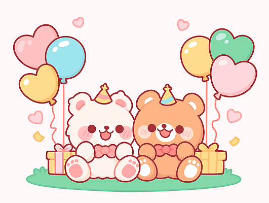 캐릭터 디자인 기념일 어린이 인형 컬러 일러스트 곰 놀이 선물 장식 친구 파티 귀여움 축하 생일 즐거움 장면 풍선 국내일러스트 AI파일 동물 감정 컨셉 포유류 관계 사람 이벤트 파일형식 벡터