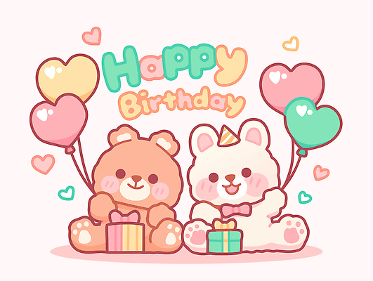캐릭터 기념일 행복 컬러 일러스트 곰 함께함 선물 웃음 장식 친구 장난감 파티 귀여움 곰인형 축하 생일 풍선 순간 국내일러스트 AI파일 동물 감정 인형 컨셉 포유류 관계 표정 이벤트 파일형식 벡터